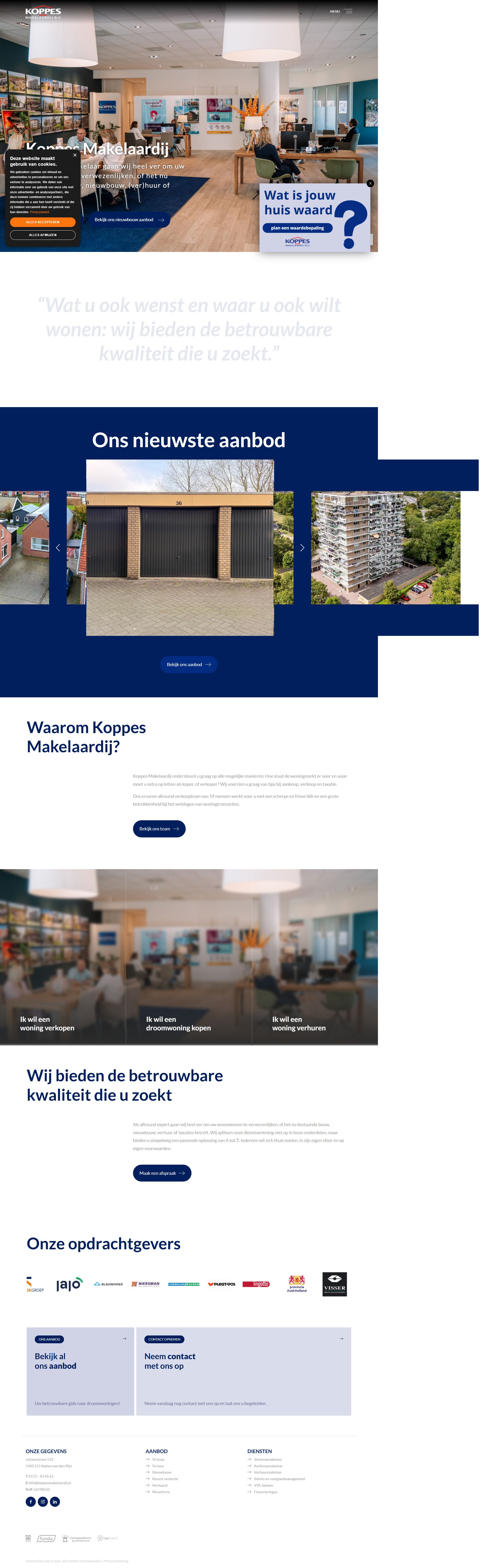 Screenshot van de website van www.koppesmakelaardij.nl