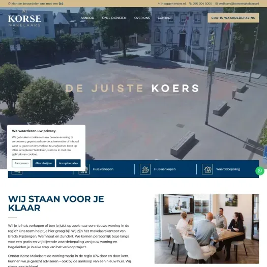Screenshot of the website of www.korsemakelaars.nl