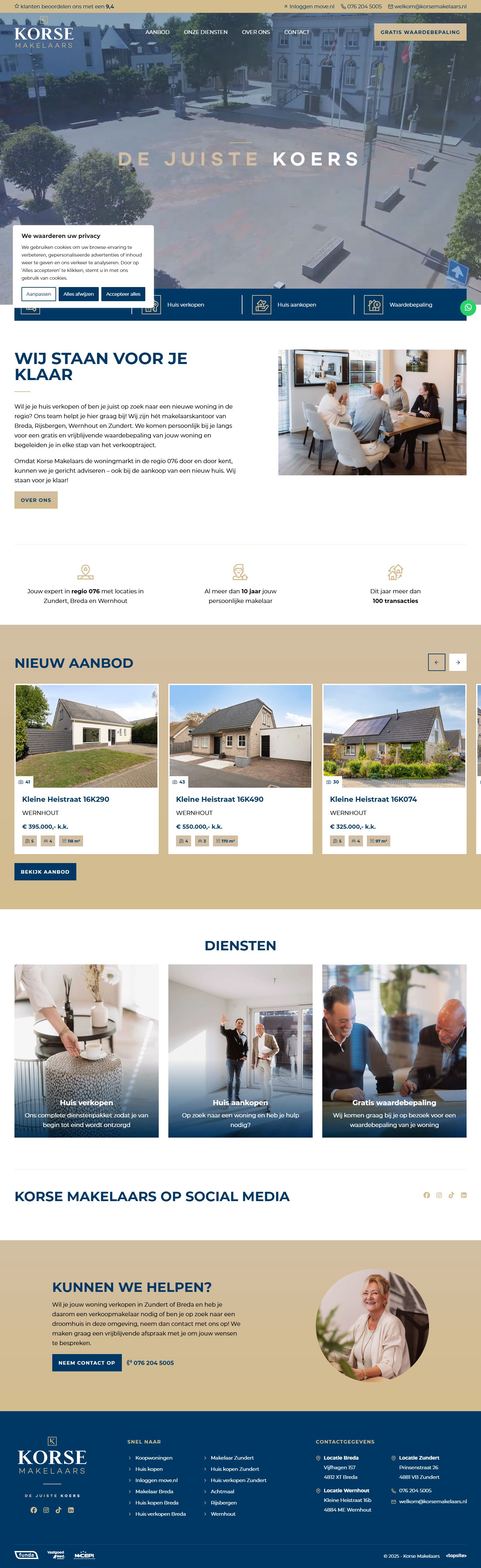 Screenshot van de website van www.korsemakelaars.nl