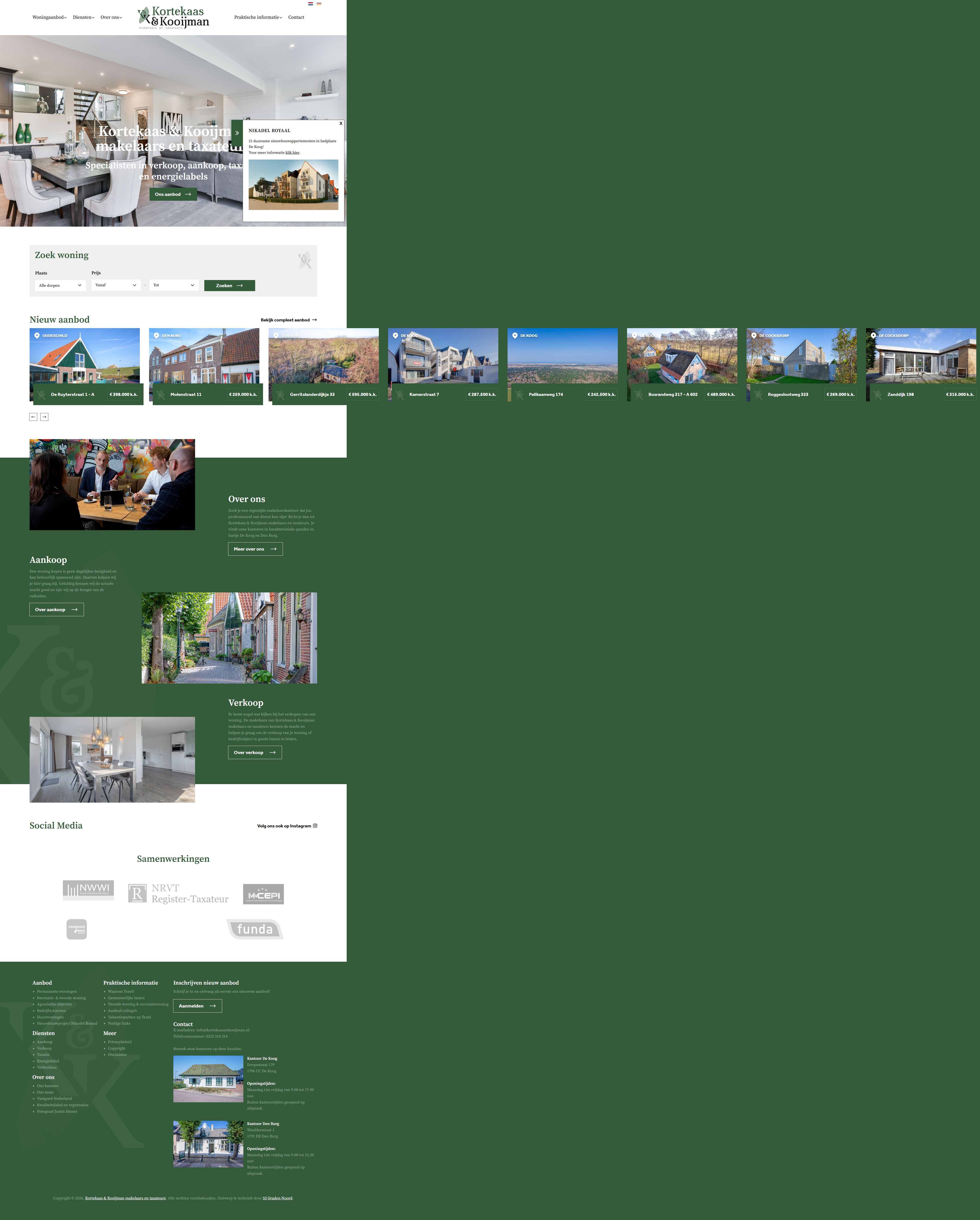 Screenshot van de website van www.kortekaasenkooijman.nl