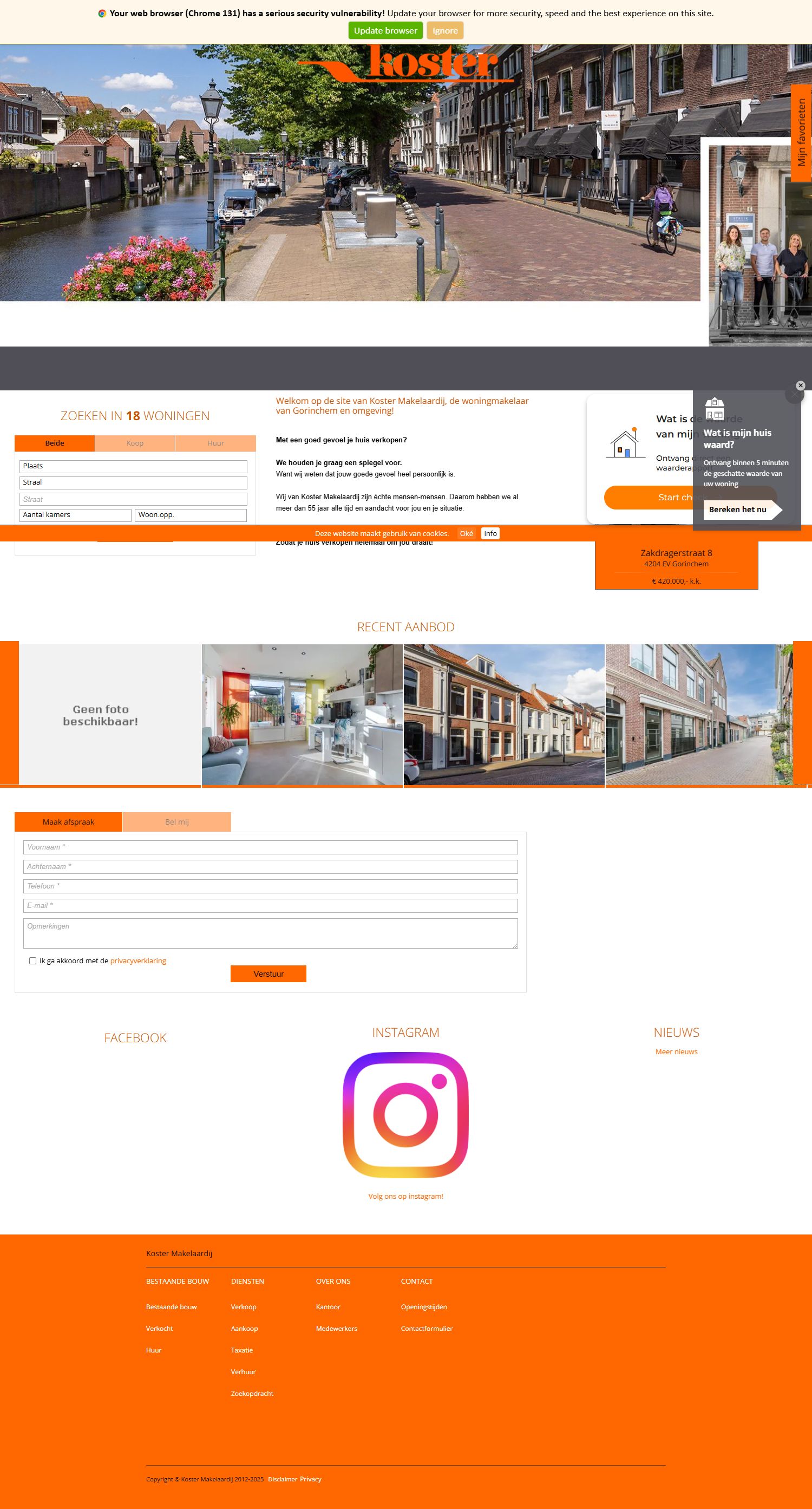 Screenshot van de website van www.koster-makelaardij.nl