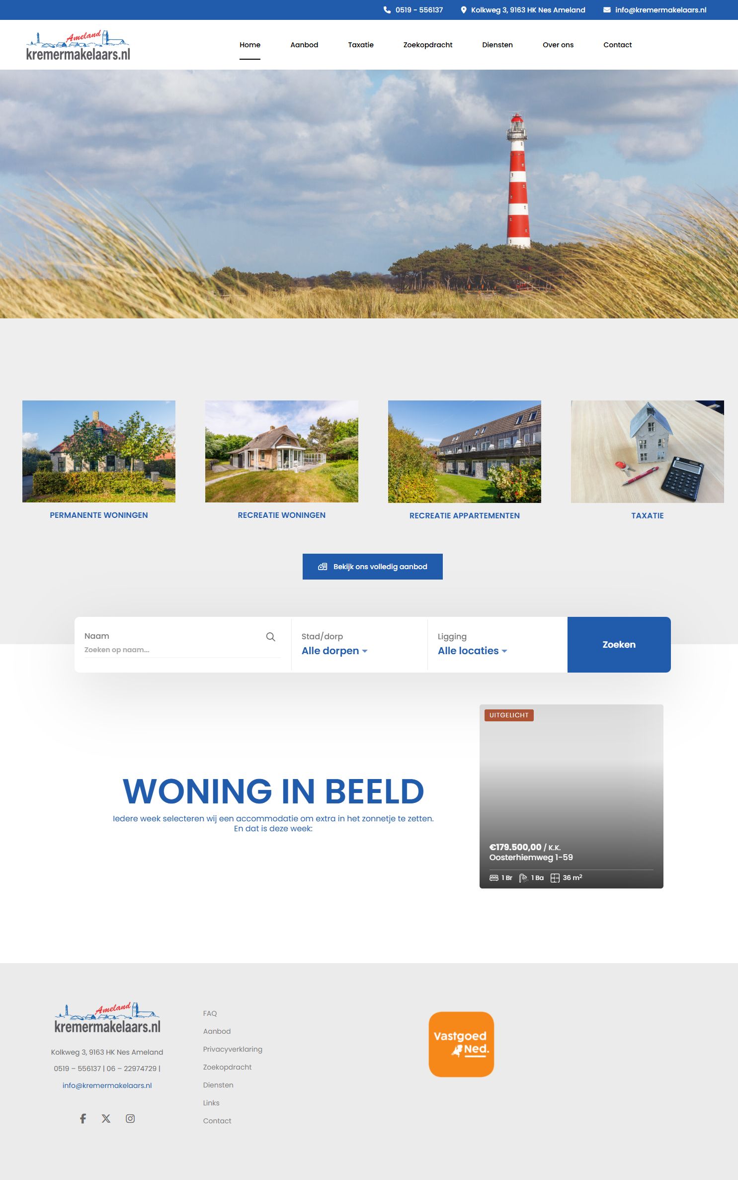 Screenshot van de website van www.kremermakelaars.nl