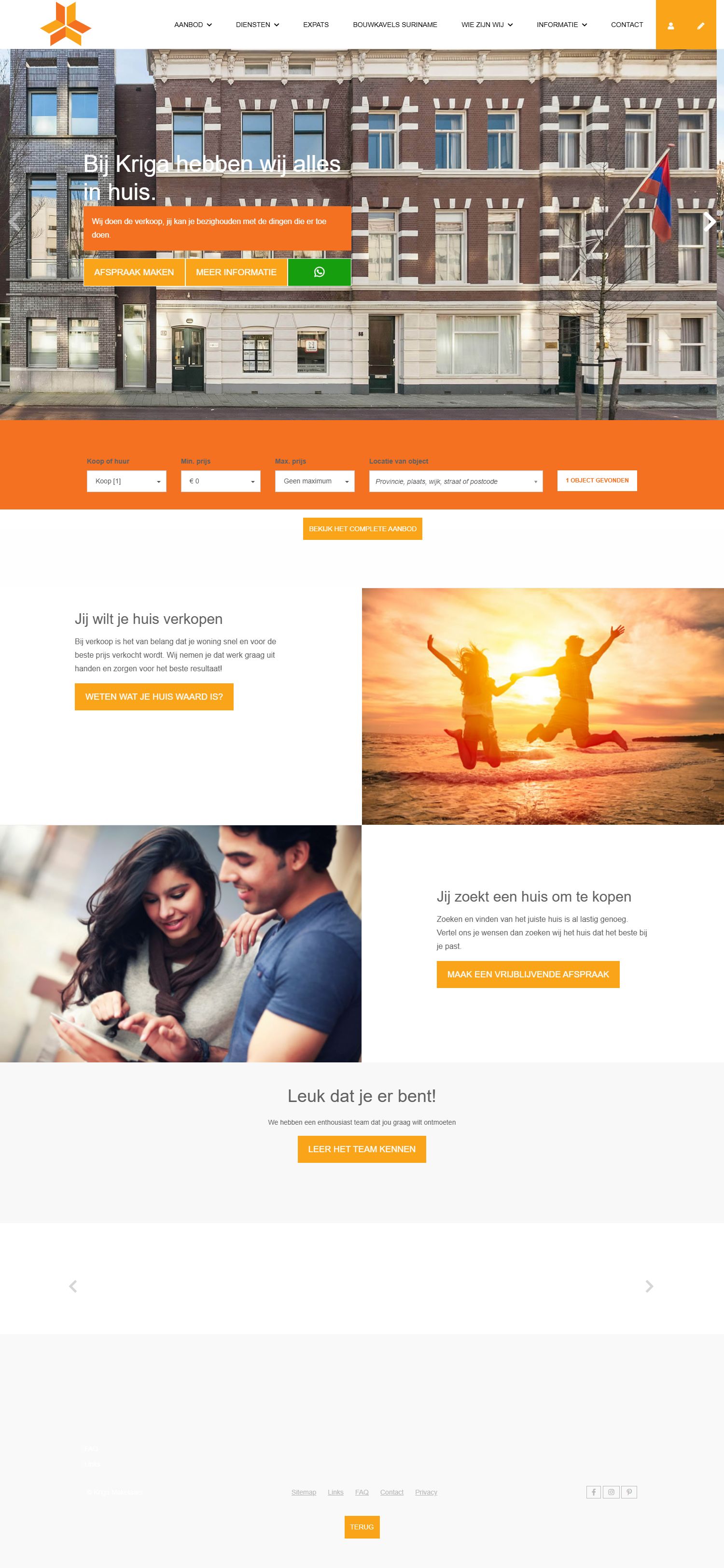 Screenshot van de website van www.krigamakelaars.nl