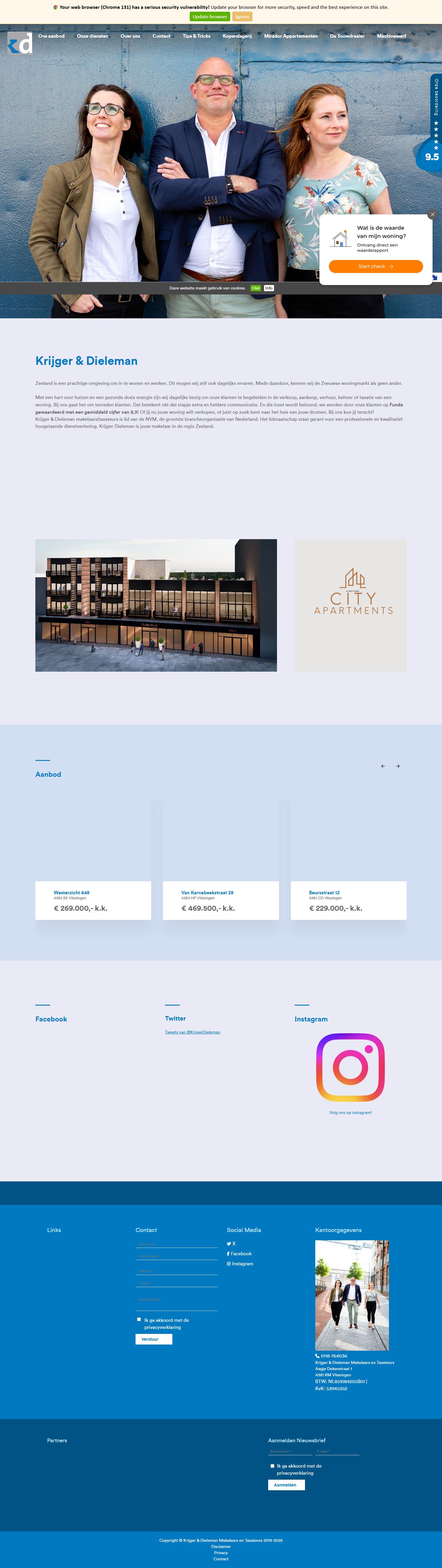 Screenshot van de website van www.krijgerdieleman.nl