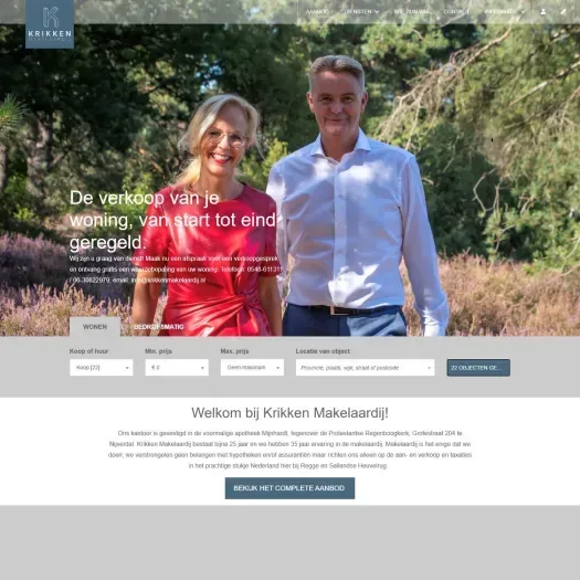 Screenshot van de website van www.krikkenmakelaardij.nl