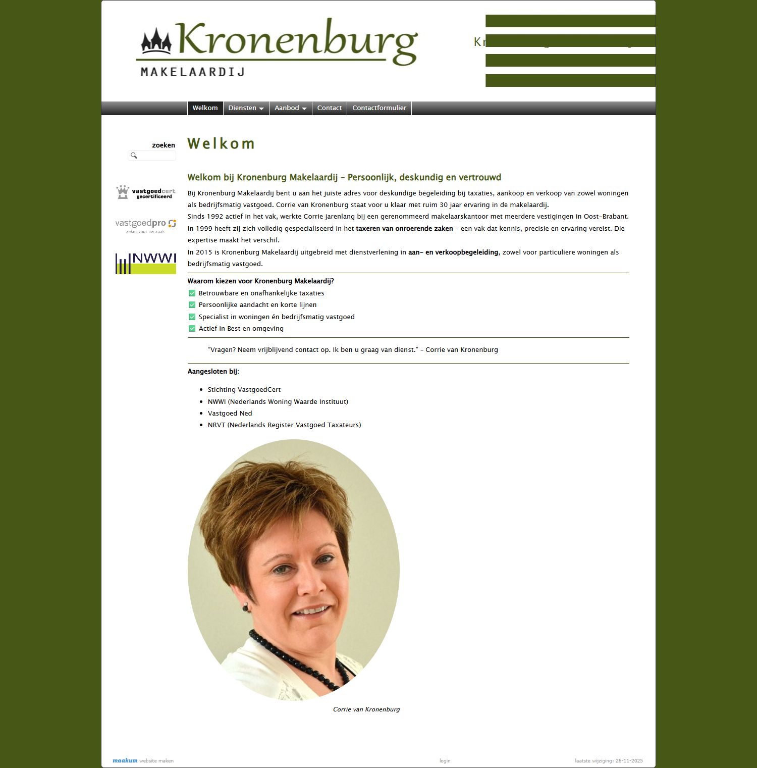 Screenshot van de website van www.kronenburgmakelaardij.nl