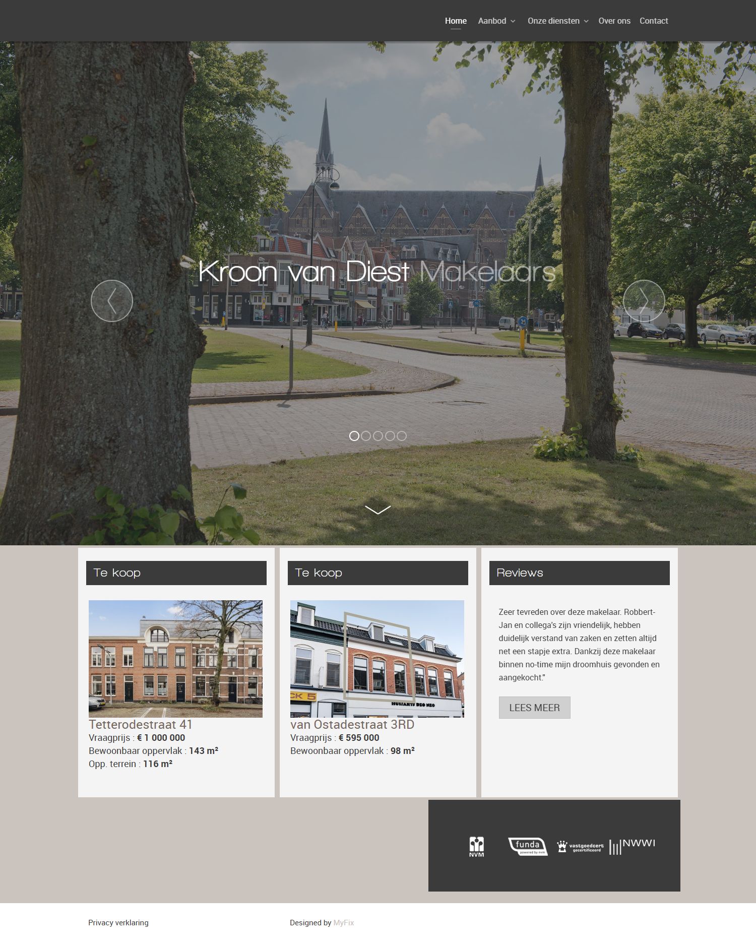 Screenshot van de website van www.kroonvandiest.nl