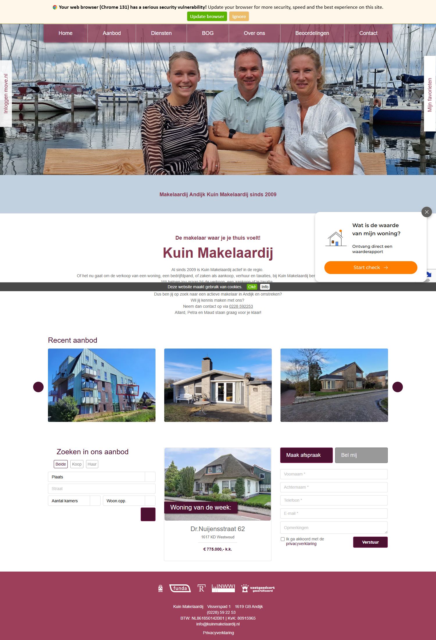 Screenshot van de website van www.kuinmakelaardij.nl