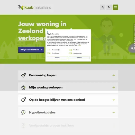 Screenshot van de website van www.kuubmakelaars.nl