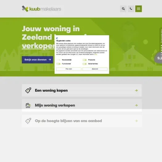 Screenshot van de website van www.kuubmakelaars.nl