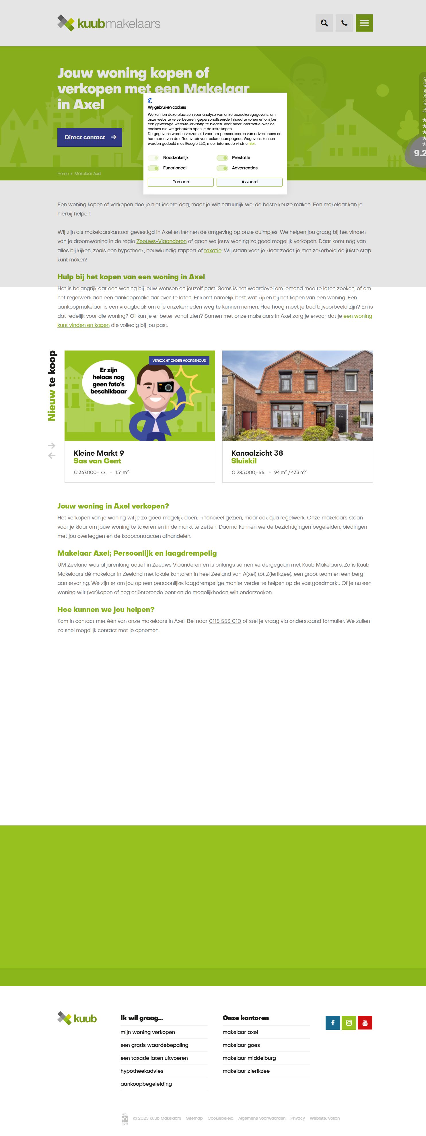 Screenshot van de website van www.kuubmakelaars.nl