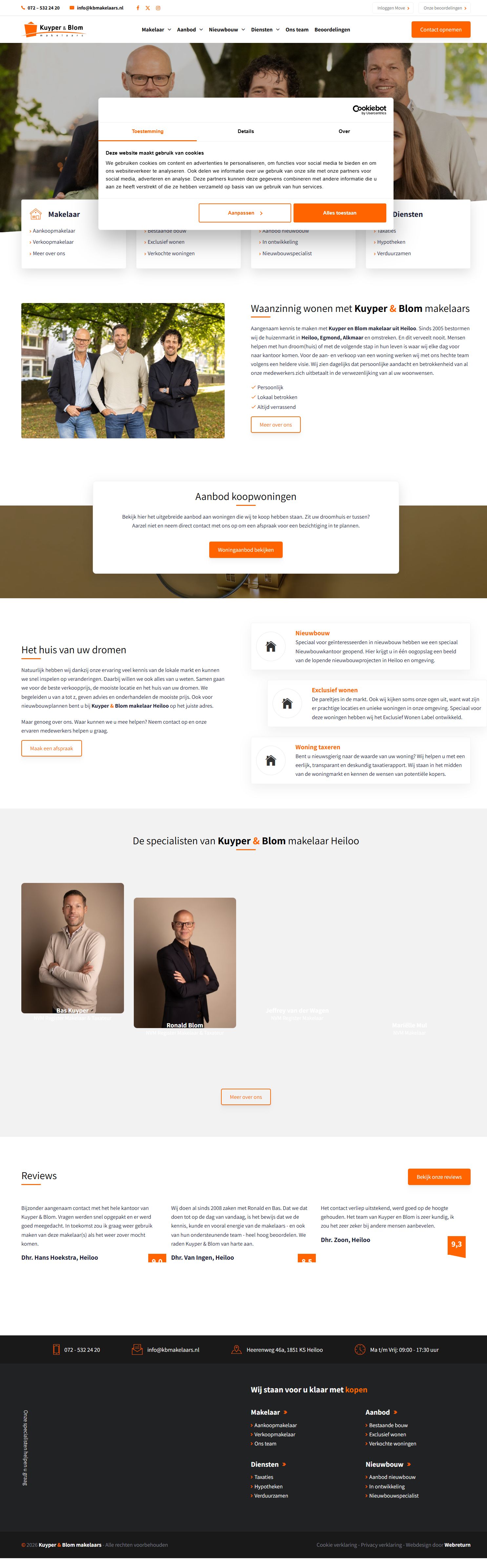 Screenshot van de website van www.kbmakelaars.nl