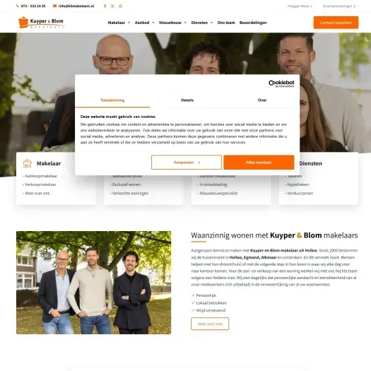Screenshot van de website van www.kbmakelaars.nl
