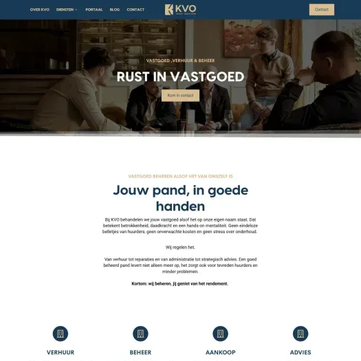 Screenshot van de website van kvovastgoed.nl