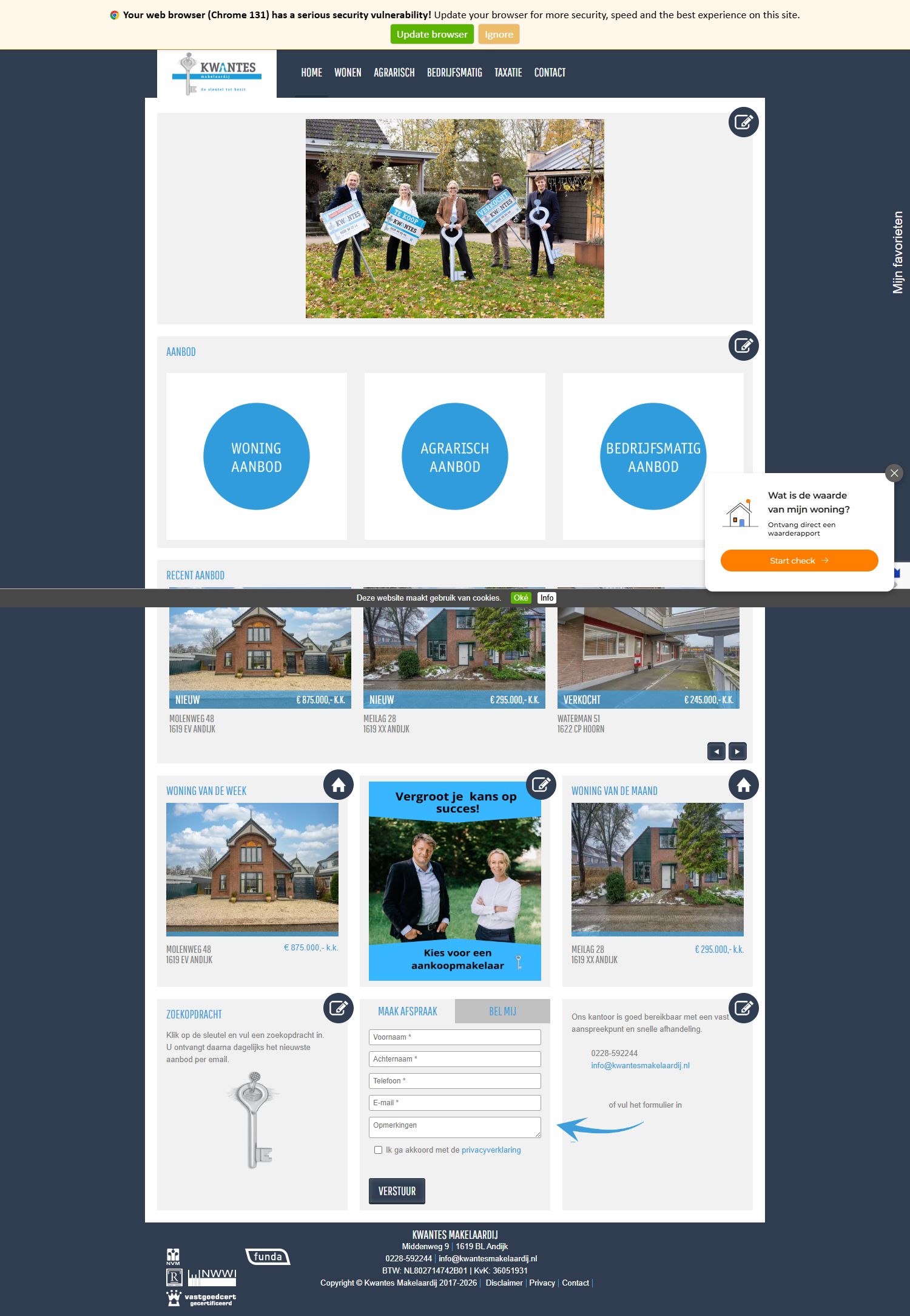 Screenshot van de website van www.kwantesmakelaardij.nl