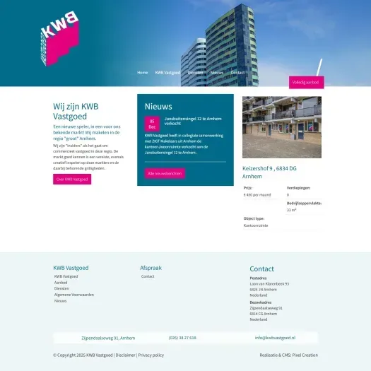 Screenshot van de website van www.kwbvastgoed.nl