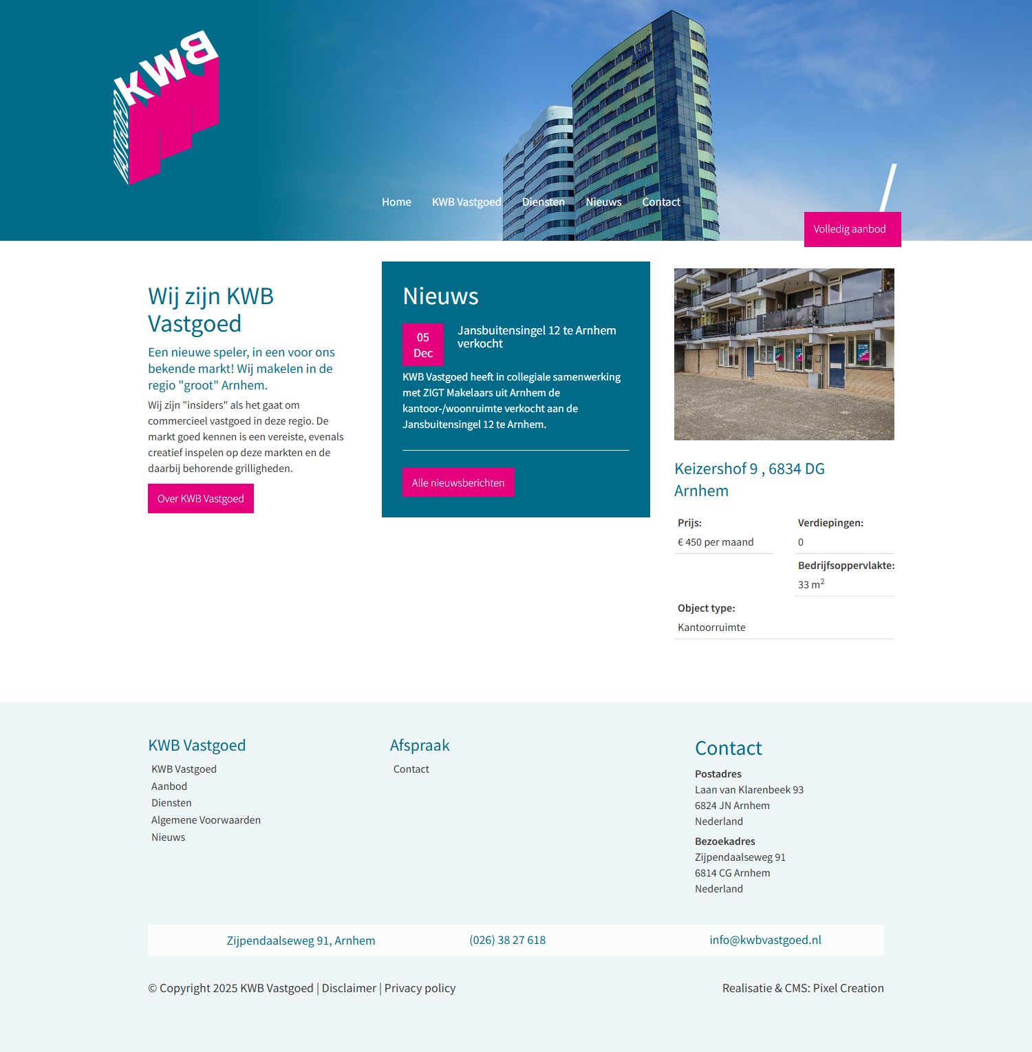 Screenshot van de website van www.kwbvastgoed.nl