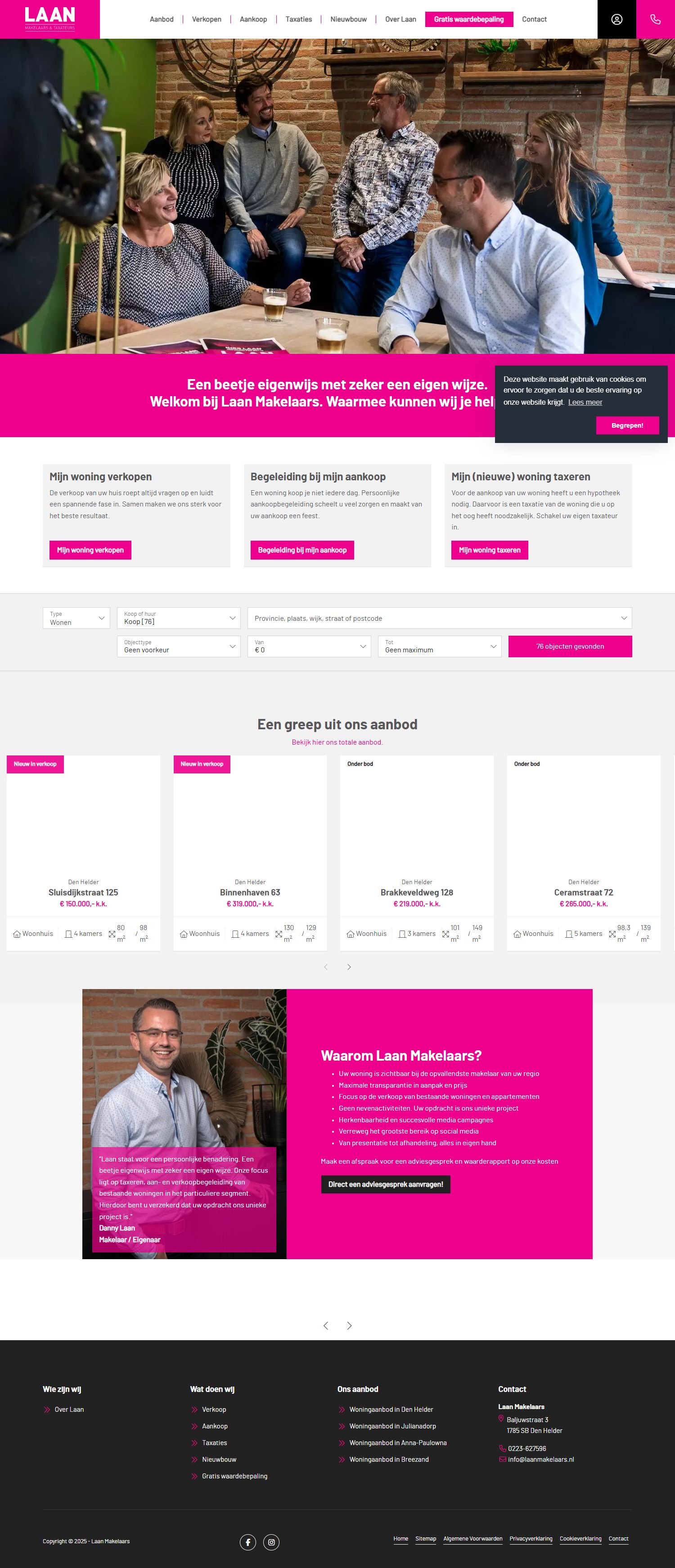 Screenshot van de website van www.laanmakelaars.nl