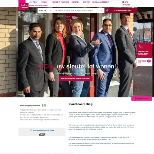 Screenshot van de website van www.laclemakelaars.nl