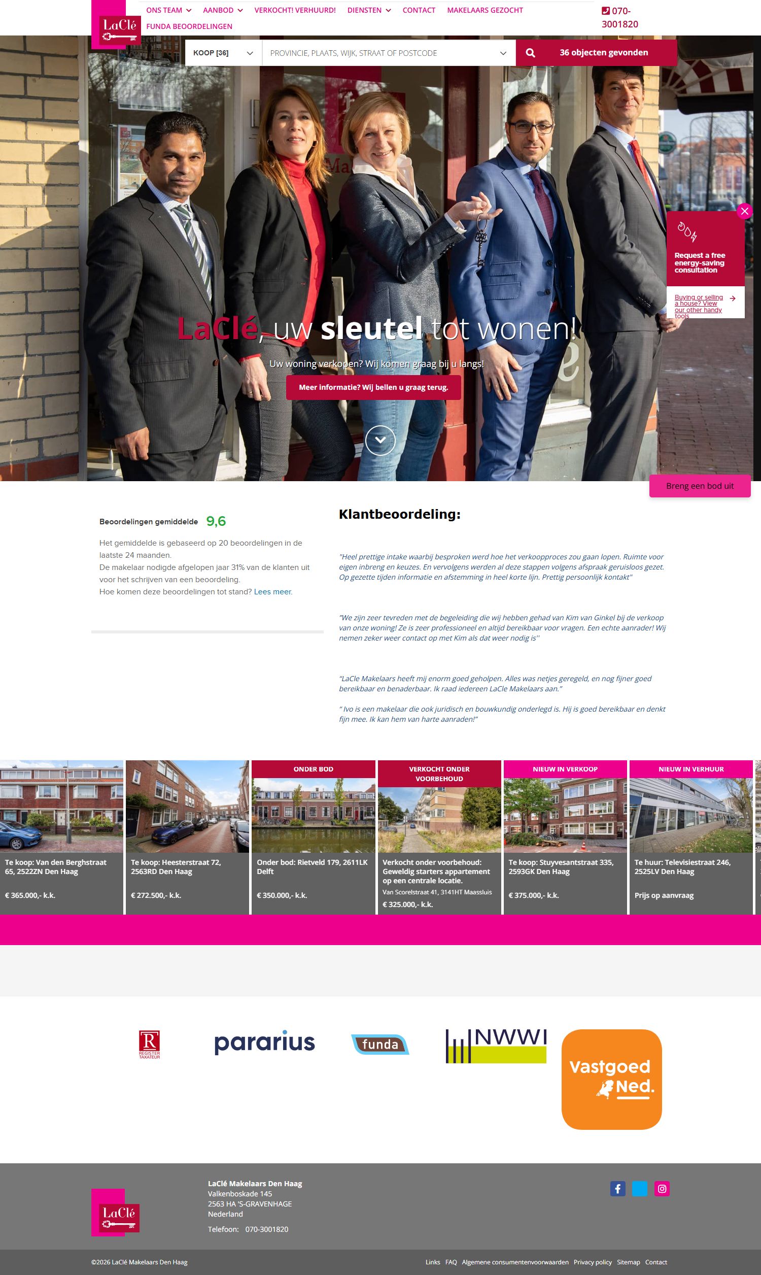 Screenshot van de website van www.lacle.nl