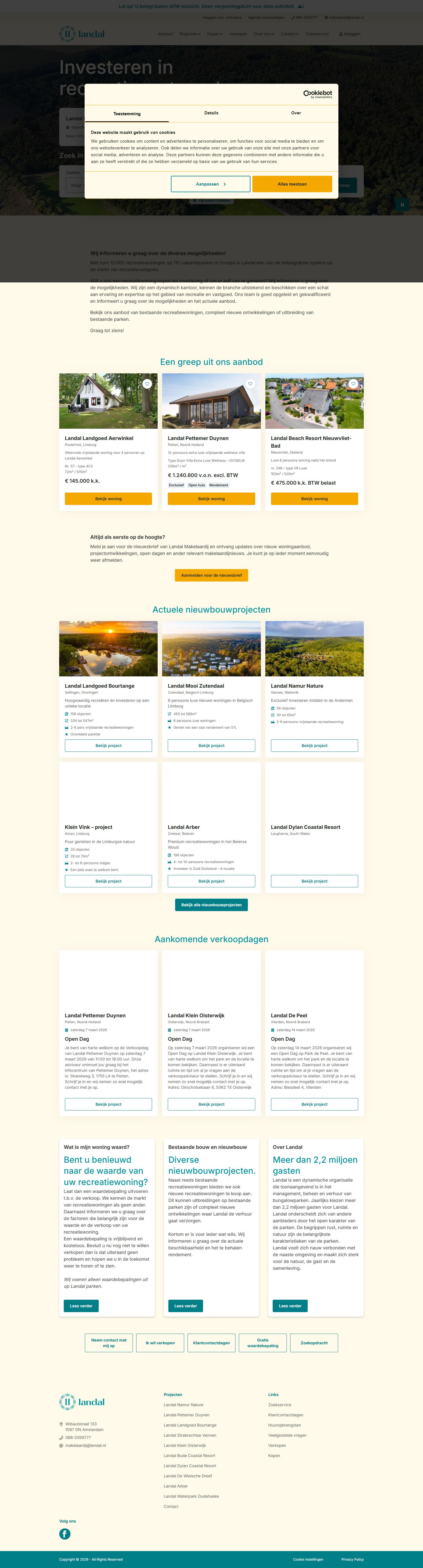 Screenshot van de website van www.landalmakelaardij.nl