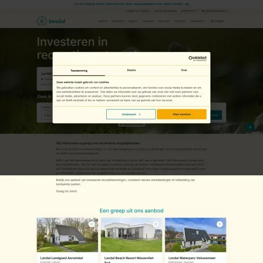 Screenshot van de website van www.landalmakelaardij.nl