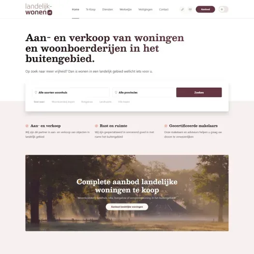 Screenshot of the website of www.landelijk-wonen.nl