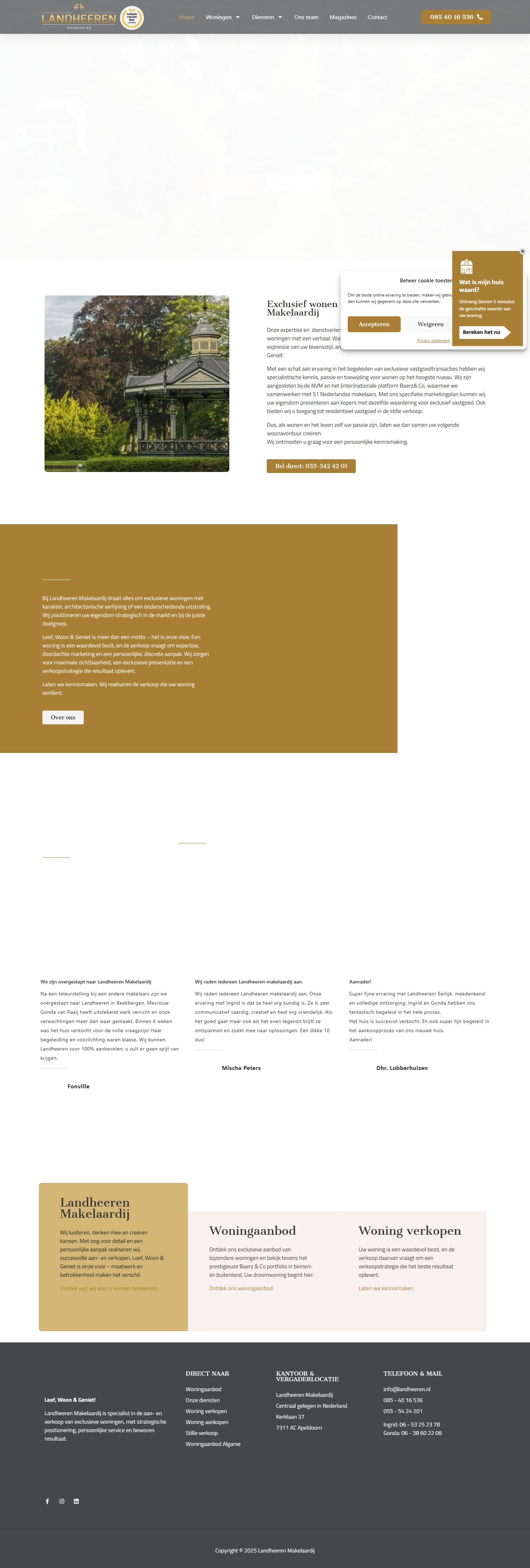 Screenshot van de website van www.landheeren.nl