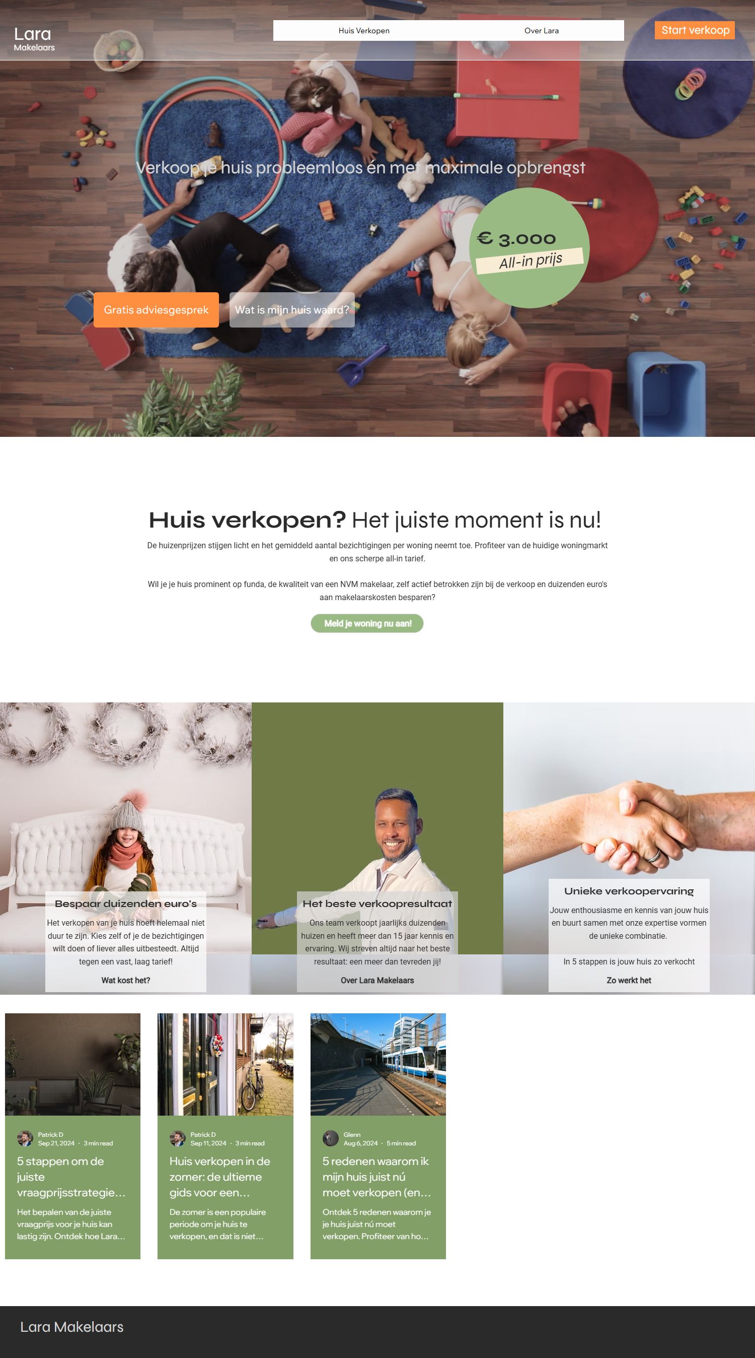 Screenshot van de website van www.laramakelaars.nl