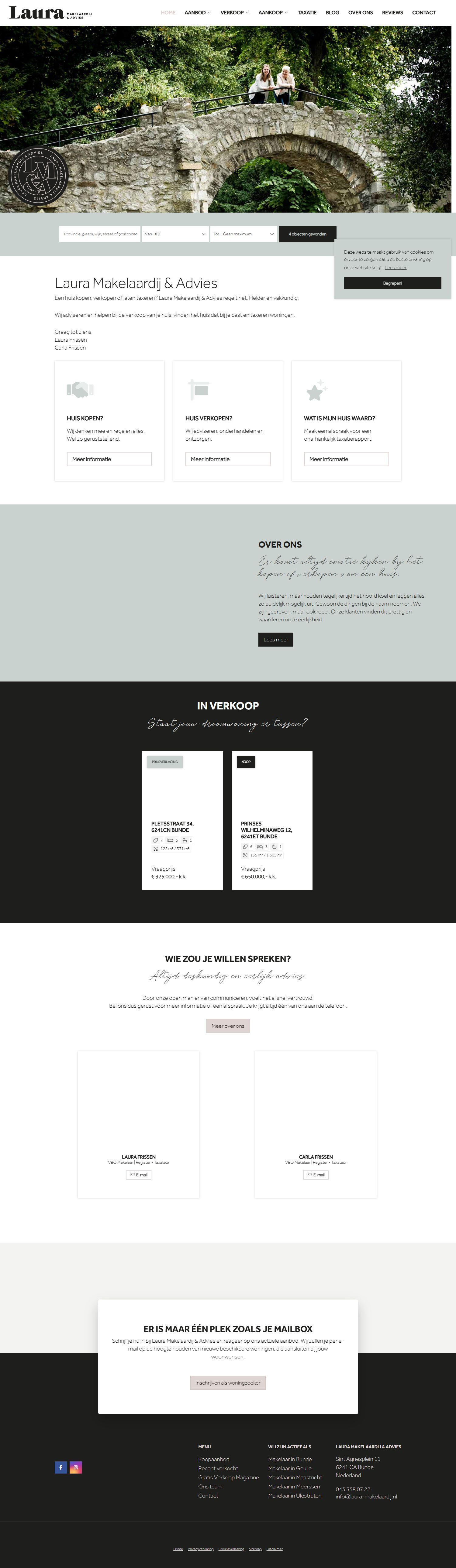 Screenshot van de website van www.laura-makelaardij.nl