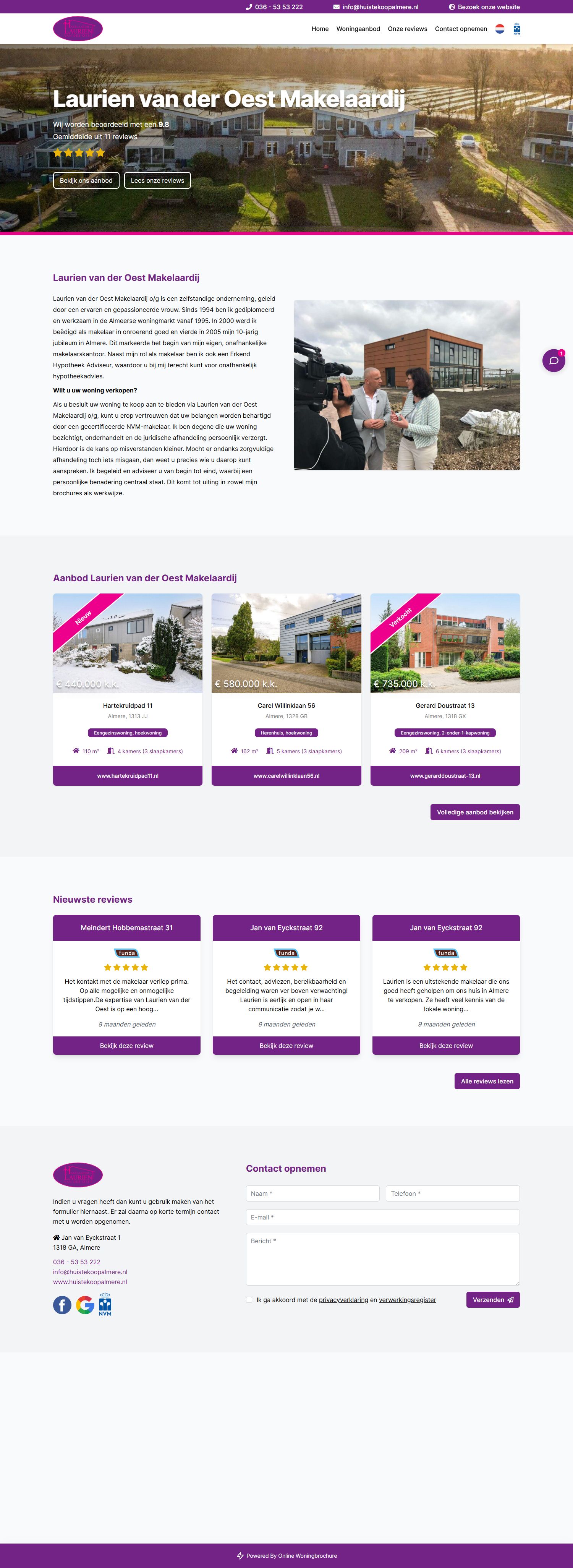 Screenshot van de website van www.huistekoopalmere.nl