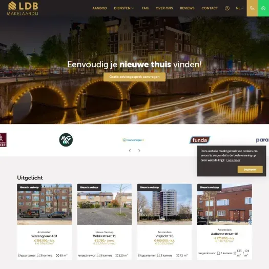 Screenshot van de website van www.ldbmakelaardij.nl