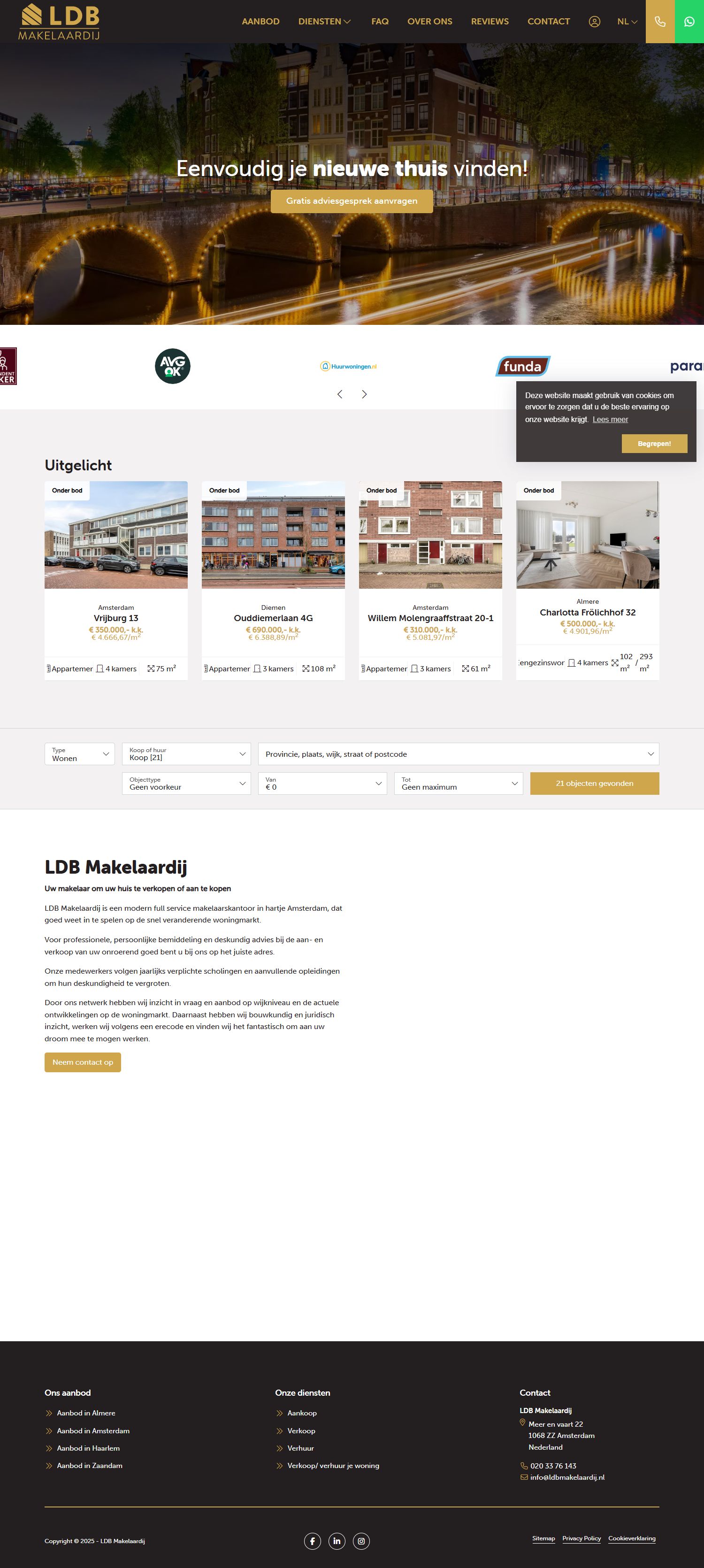 Screenshot van de website van www.ldbmakelaardij.nl