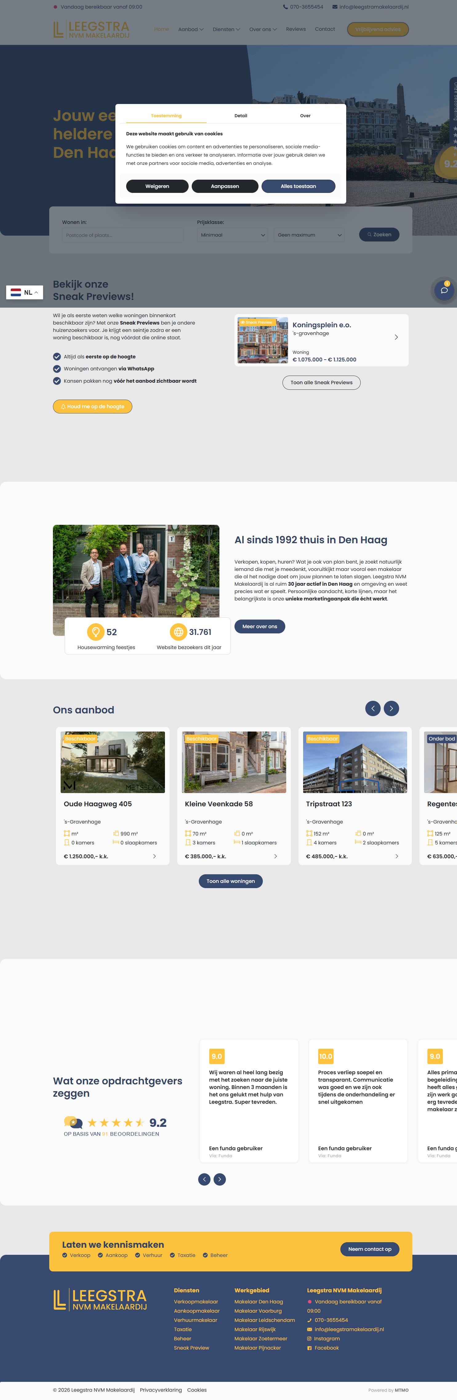 Screenshot van de website van www.leegstramakelaardij.nl
