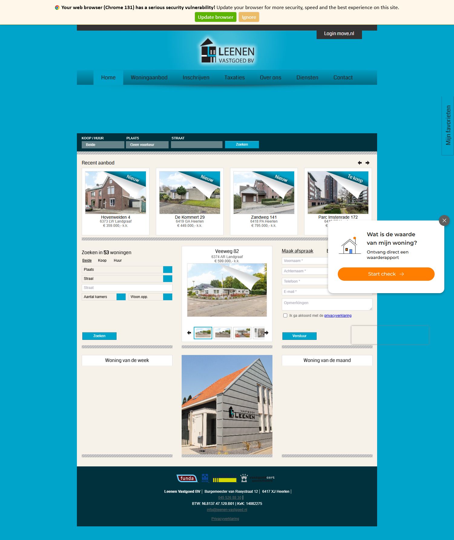 Screenshot van de website van www.leenen-vastgoed.nl