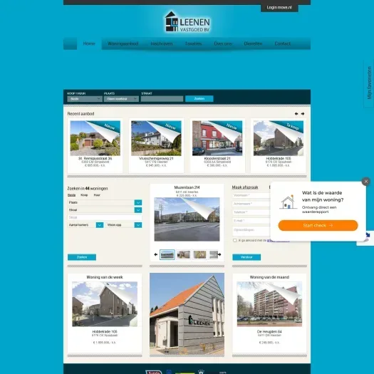 Screenshot of the website of www.leenen-vastgoed.nl