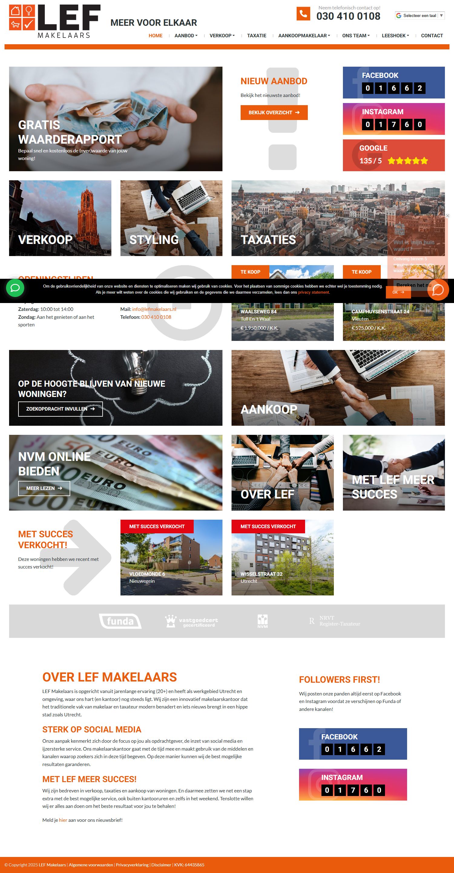 Screenshot van de website van www.lefmakelaars.nl