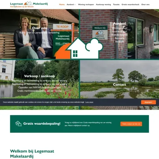 Screenshot van de website van www.legemaatmakelaardij.nl
