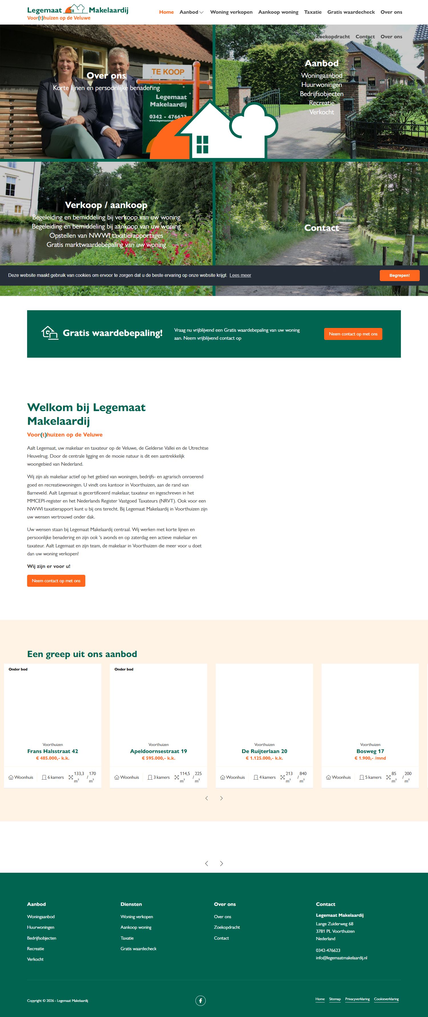Screenshot van de website van www.legemaatmakelaardij.nl