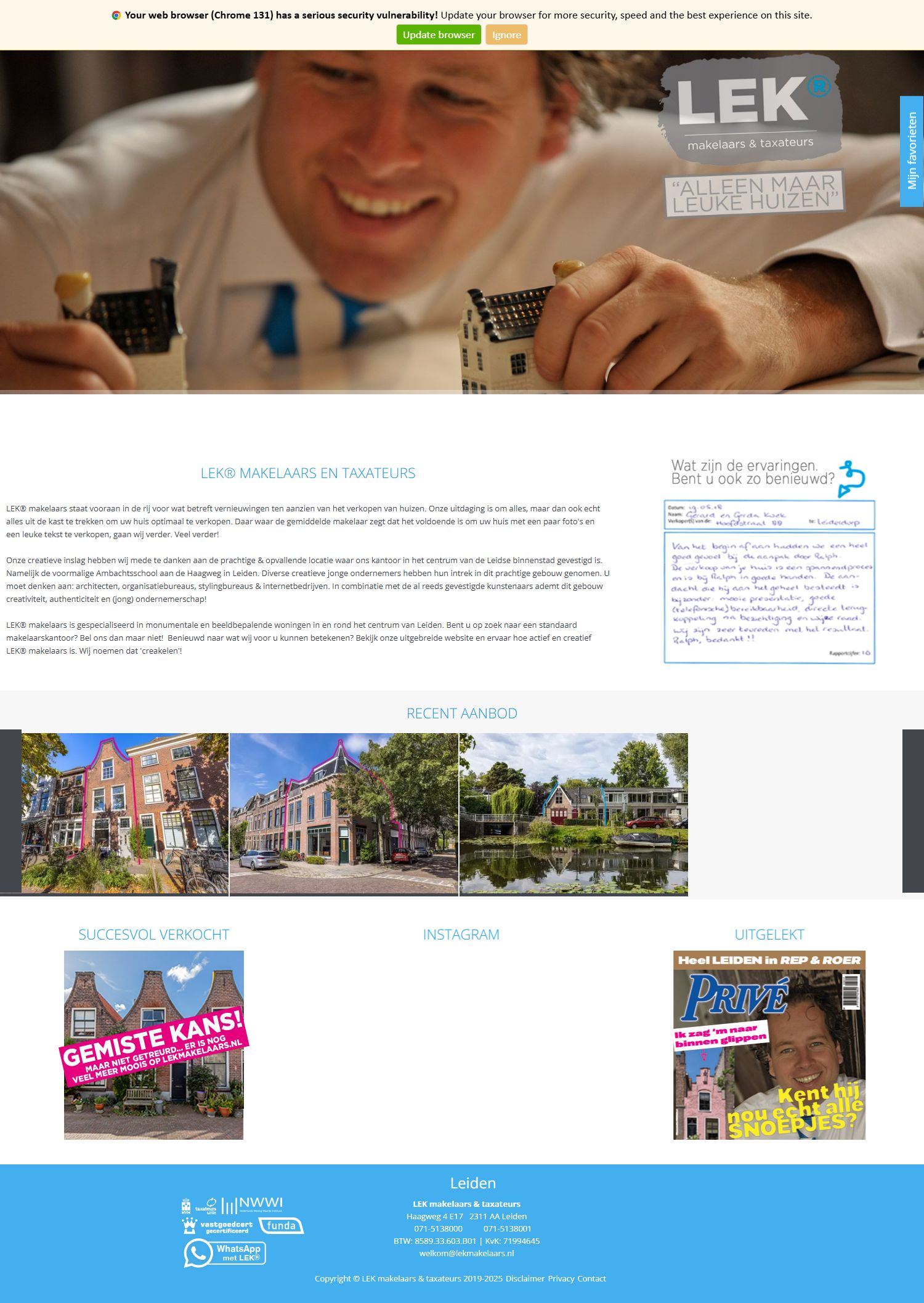 Screenshot van de website van www.lekmakelaars.nl