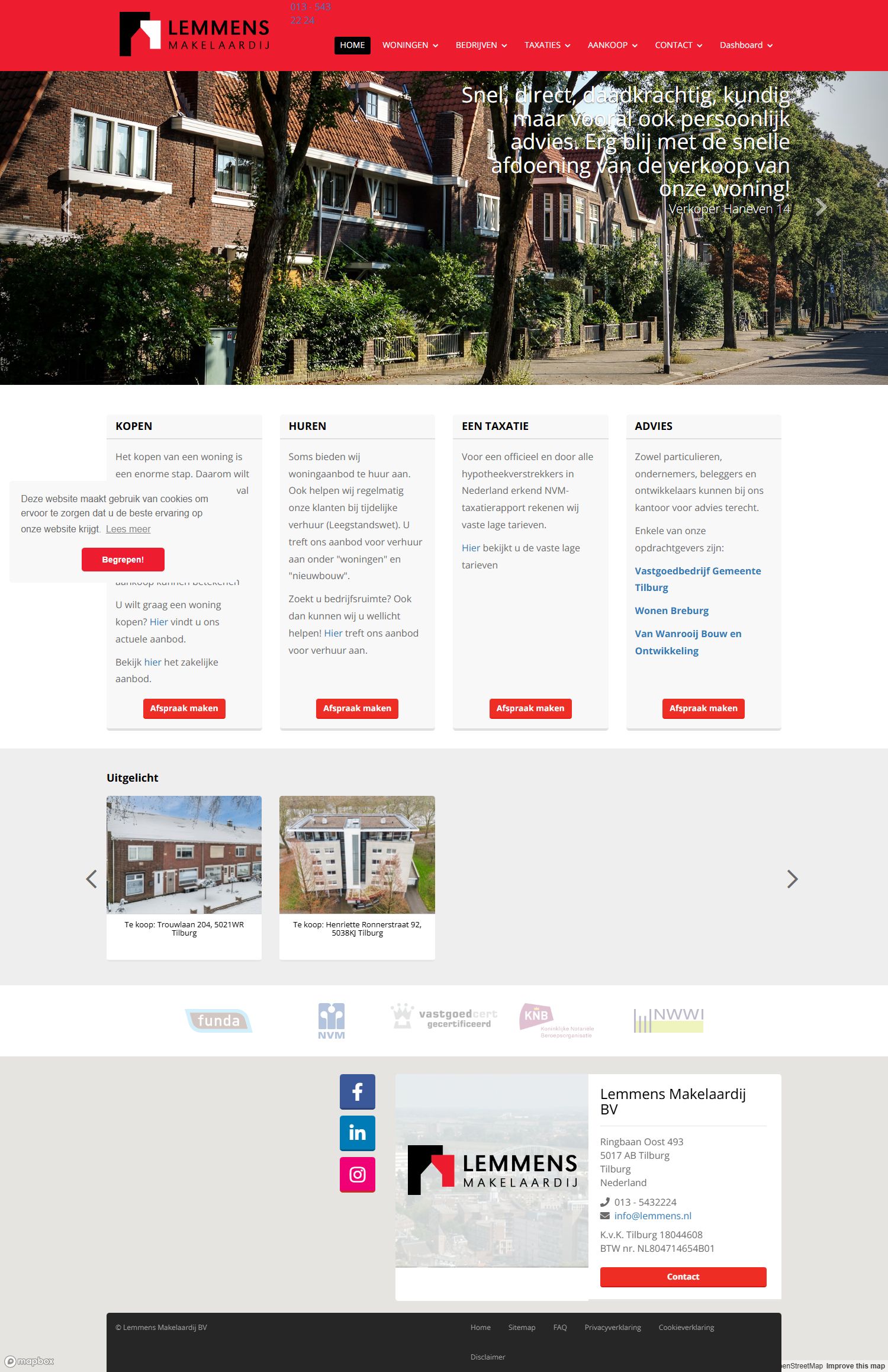 Screenshot van de website van www.lemmens.nl