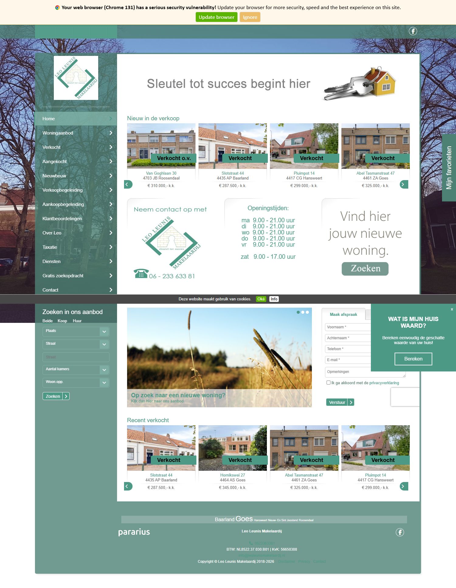 Screenshot van de website van www.leoleunismakelaardij.nl