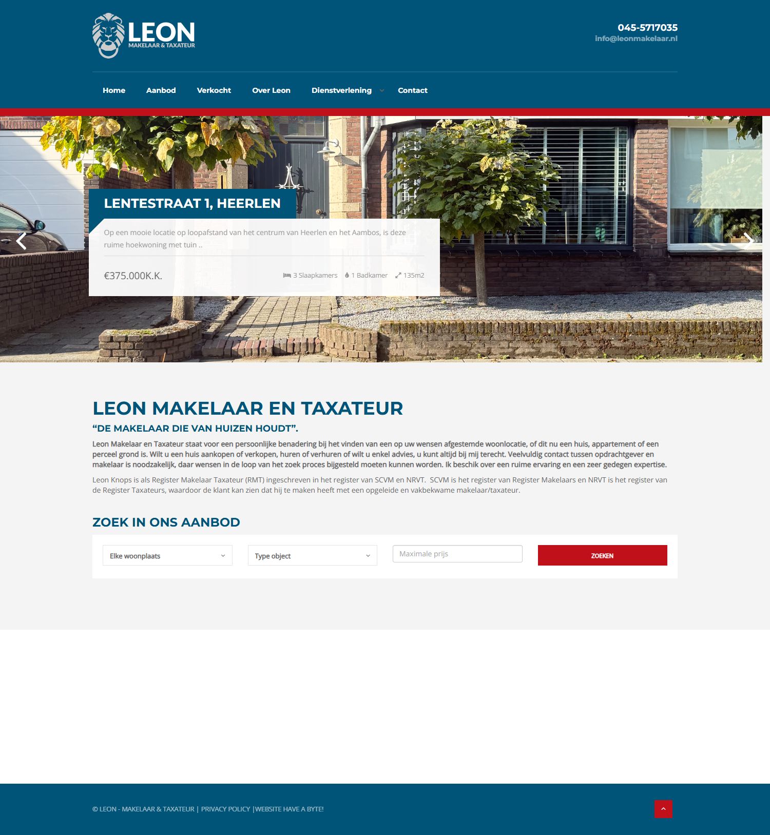 Screenshot van de website van www.leonmakelaar.nl