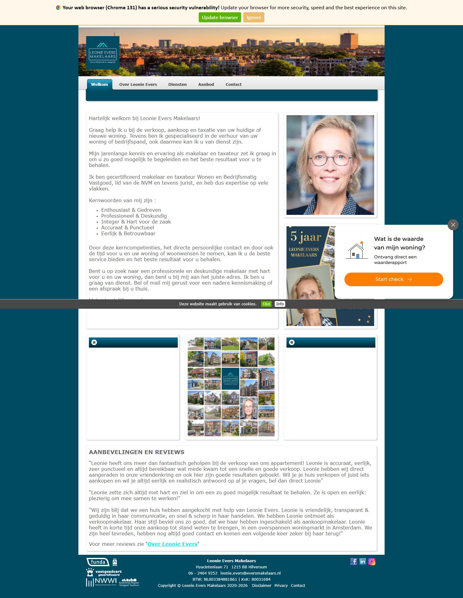 Screenshot van de website van www.eversmakelaars.nl