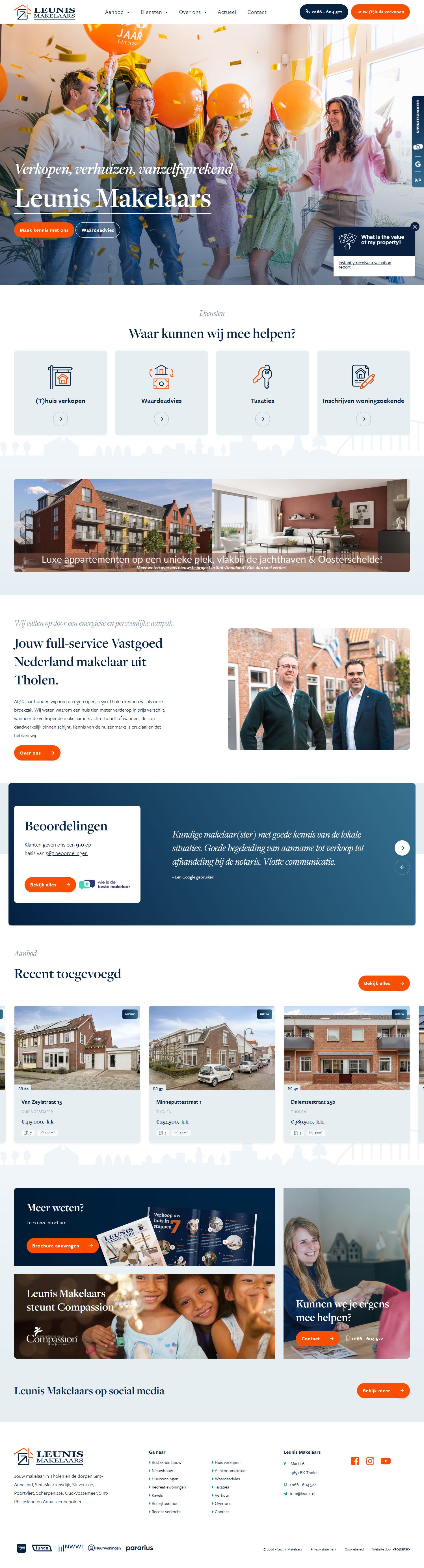 Screenshot van de website van www.leunis.nl