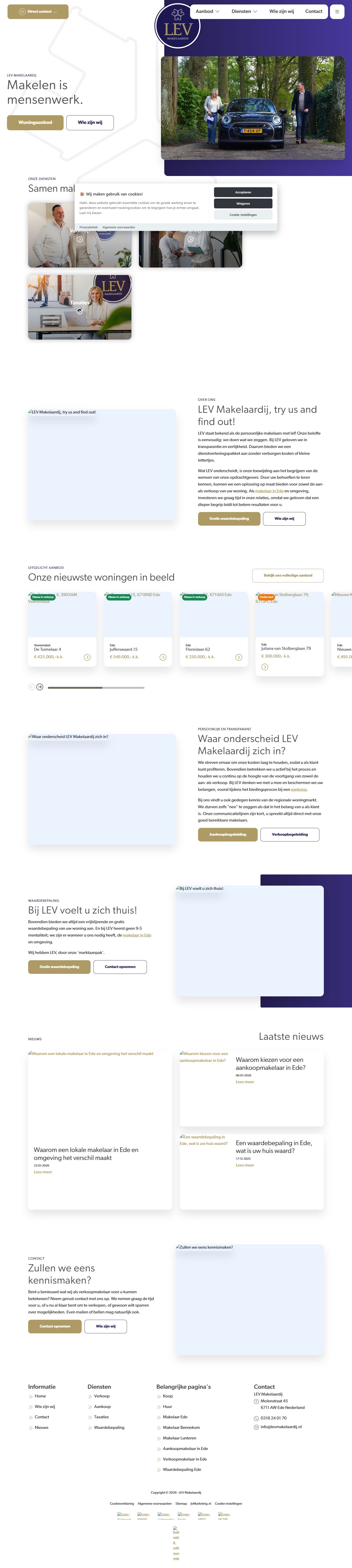 Screenshot van de website van www.levmakelaardij.nl