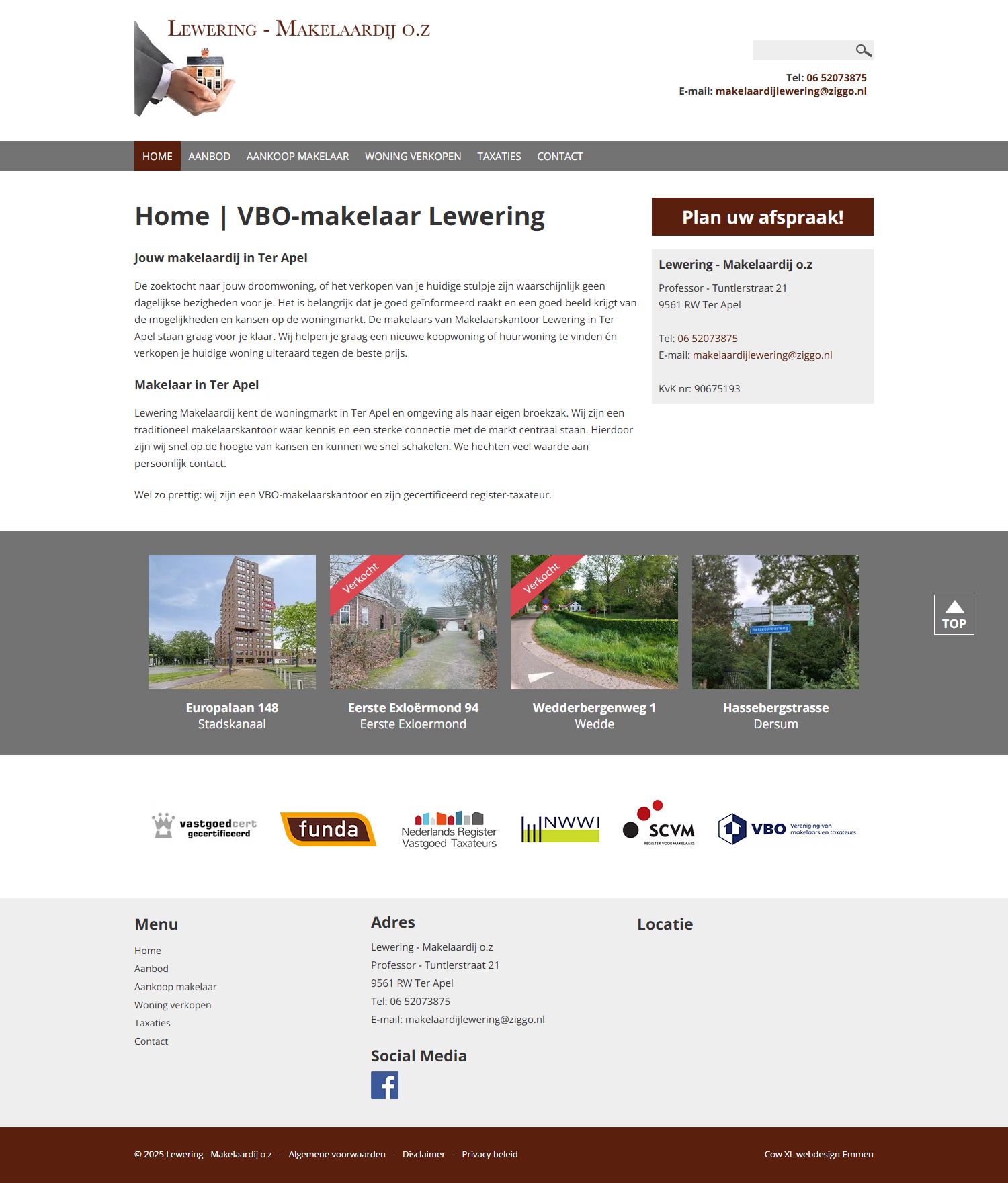 Screenshot van de website van www.lewering-makelaardij.nl