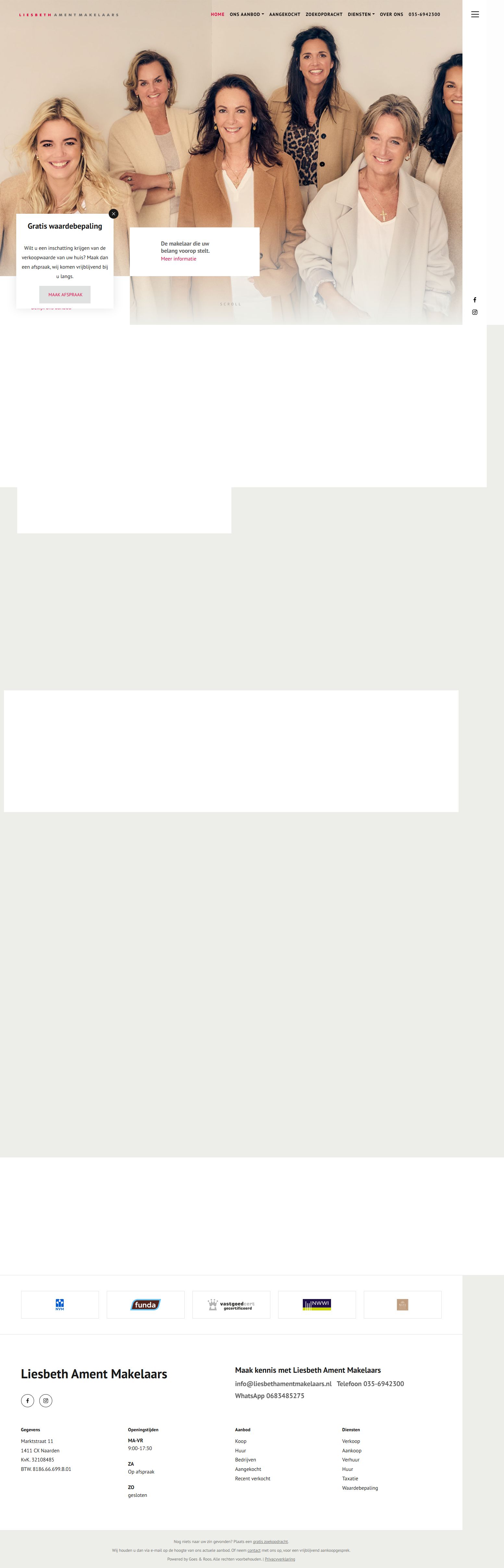 Screenshot van de website van www.liesbethamentmakelaars.nl