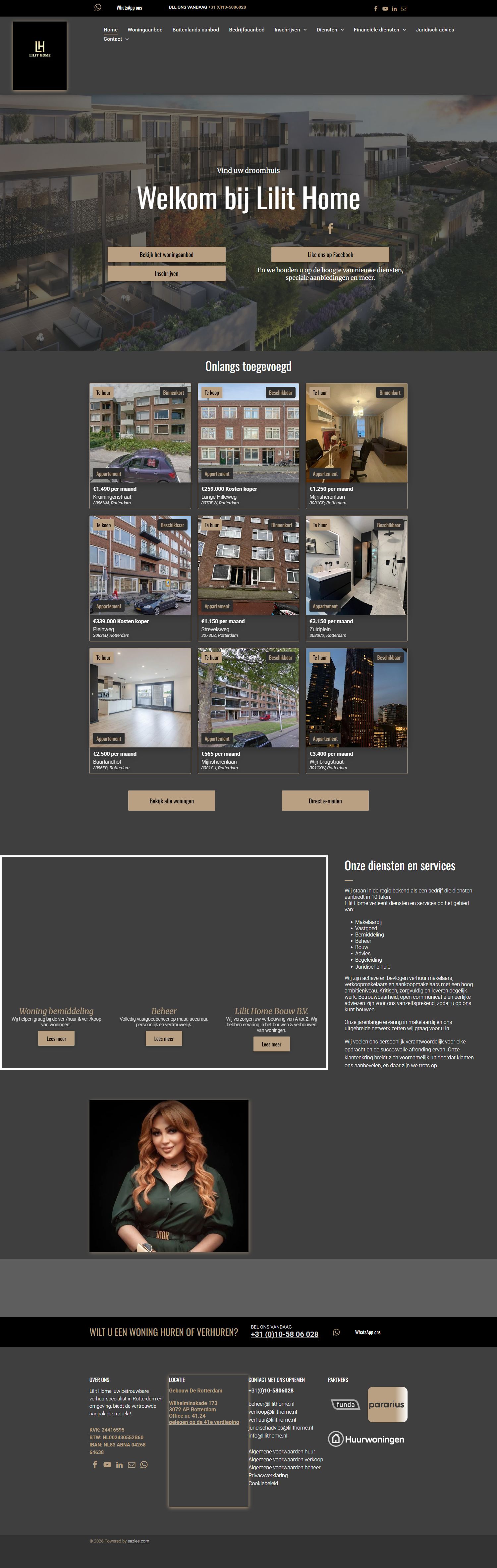 Screenshot van de website van www.lilithome.nl
