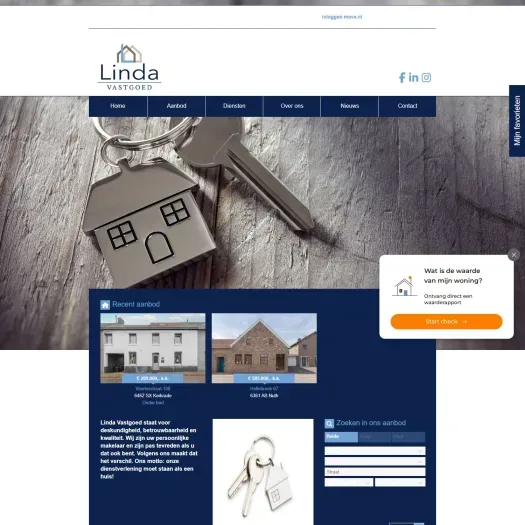 Screenshot van de website van www.lindavastgoed.nl